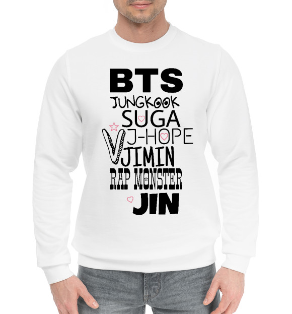 Мужской хлопковый свитшот с изображением BTS цвета Белый