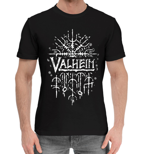 Мужская хлопковая футболка с изображением Valheim цвета Черный