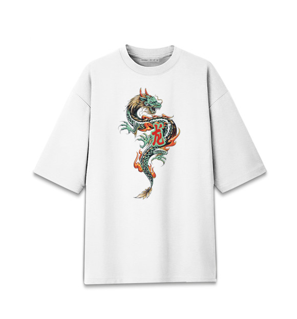 Женская футболка оверсайз с изображением Дракон цвета Белый