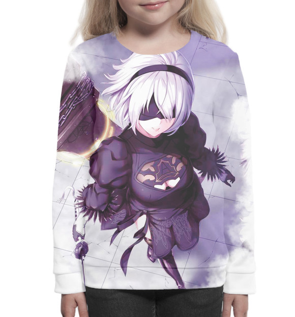 Свитшот для девочек с изображением Nier Automata 2b сиреневый цвета Белый