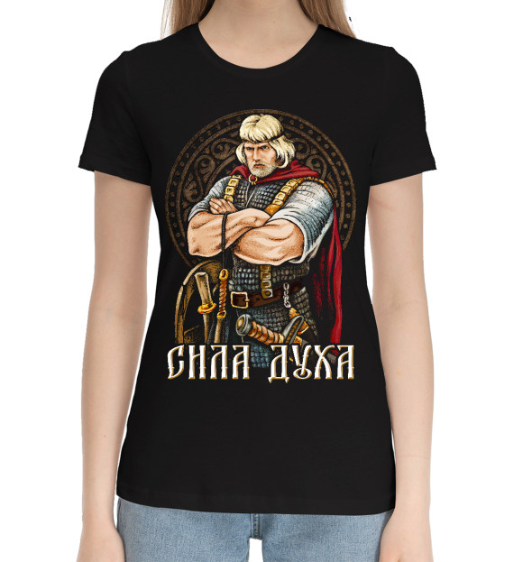Женская хлопковая футболка с изображением Сила Духа цвета Черный