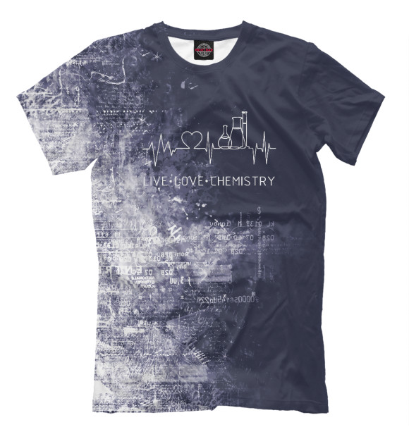 Мужская футболка с изображением Live Love Chemistry Heartbe цвета Белый