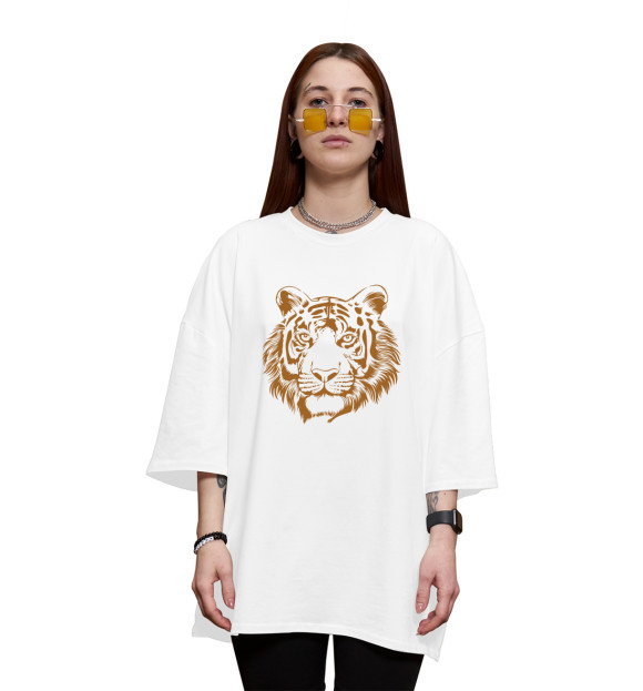 Женская футболка оверсайз с изображением Retro Tiger цвета Белый