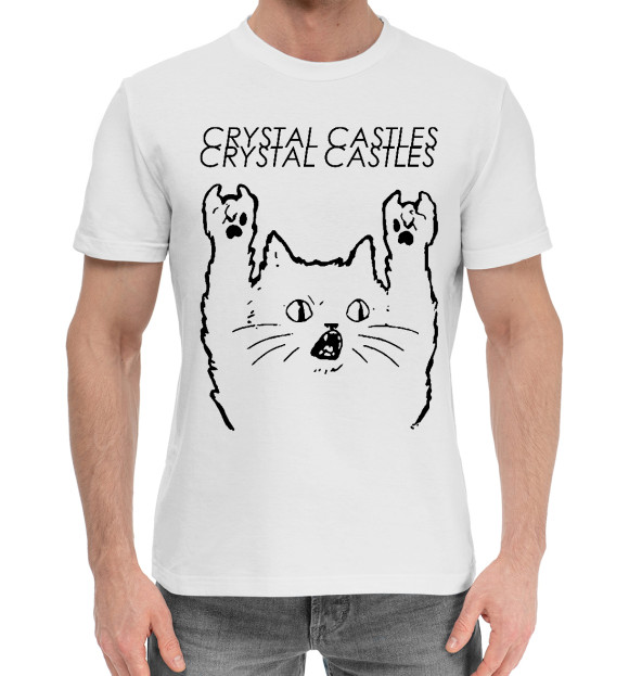 Мужская хлопковая футболка с изображением Crystal Castles - Rock Cat цвета Белый