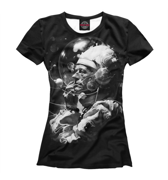 Женская футболка с изображением Космический мыслитель цвета Белый