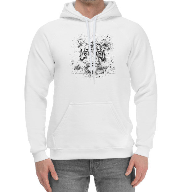 Мужской хлопковый худи с изображением Бенгальскй тигр цвета Белый