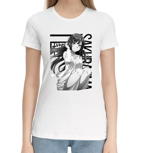 Женская хлопковая футболка с изображением Сакураджима Май цвета Белый