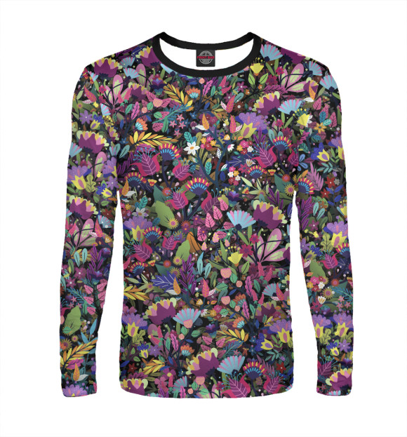 Мужской лонгслив с изображением Мистические цветы цвета Белый