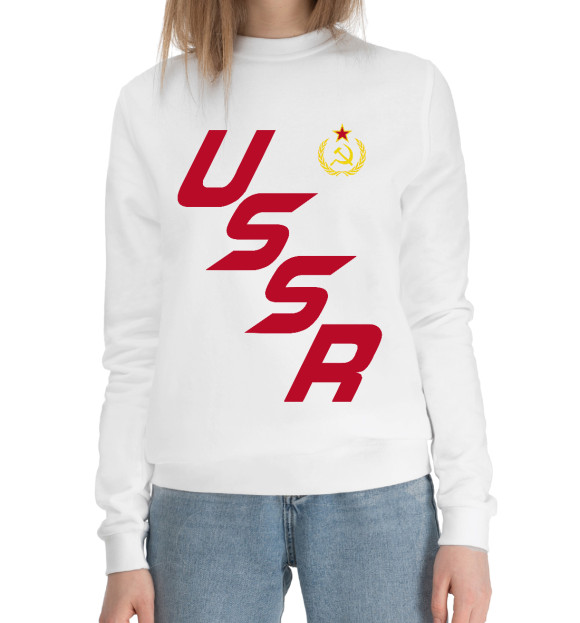 Женский хлопковый свитшот с изображением USSR красного цвета цвета Белый