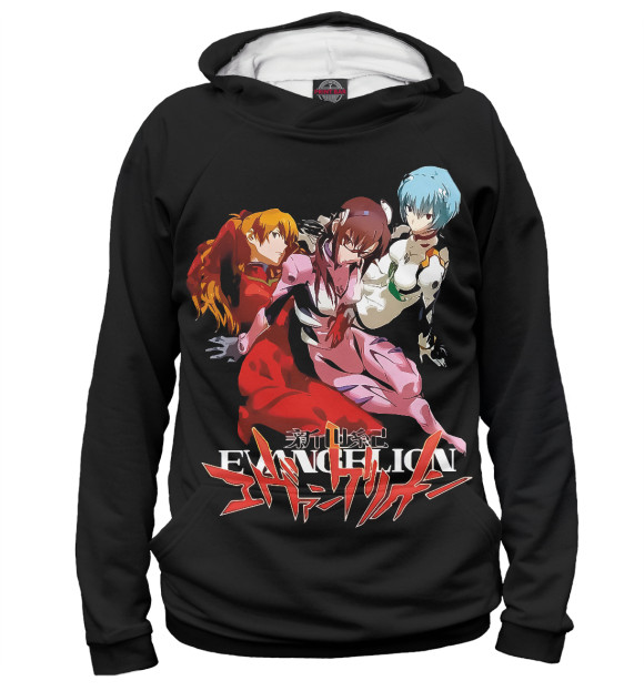 Мужское худи с притом Neon Genesis Evangelion цвета Белый Мужское худи с изображением Neon Genesis Evangelion цвета Белый
