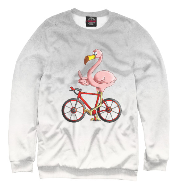 Мужской свитшот с изображением Flamingo Riding a Bicycle цвета Белый