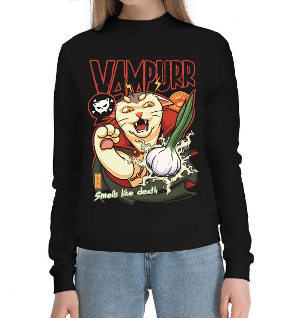 Женский хлопковый свитшот с изображением Vampurr: Smells Like Death цвета Черный