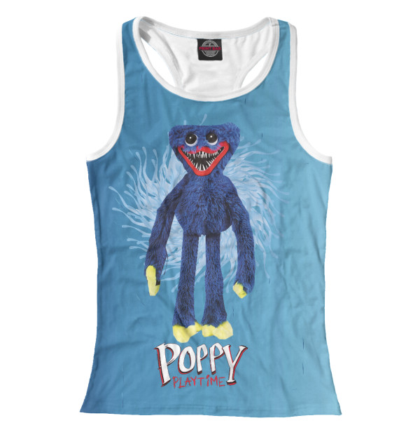 Женская майка-борцовка с притом Poppy Playtime цвета Белый Женская майка-борцовка с изображением Poppy Playtime цвета Белый