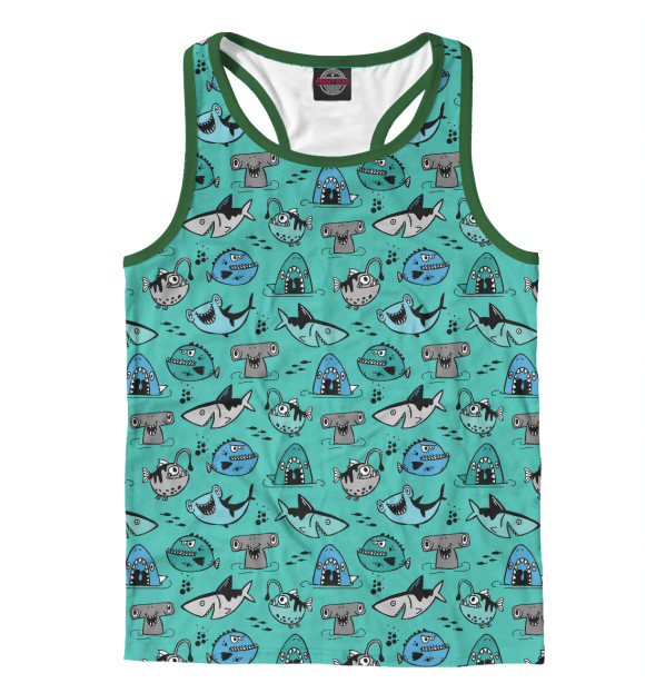 Мужская майка-борцовка с изображением Морской мир цвета Белый