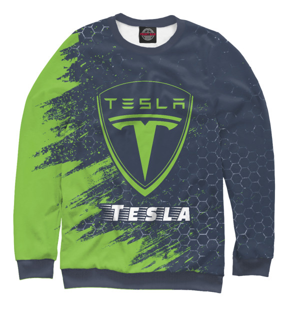 Мужской свитшот с изображением Тесла | Tesla цвета Белый
