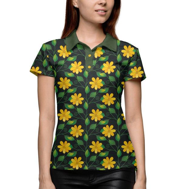 Женское поло с изображением Желтые полевые цветы цвета Белый