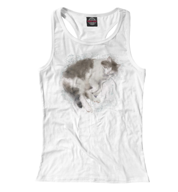 Женская майка-борцовка с изображением Спящий котик цвета Белый