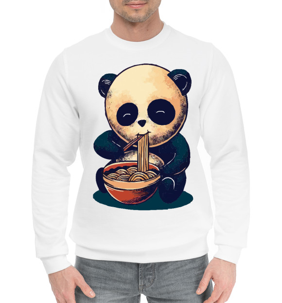 Мужской хлопковый свитшот с изображением Панда и вкусняшка цвета Белый