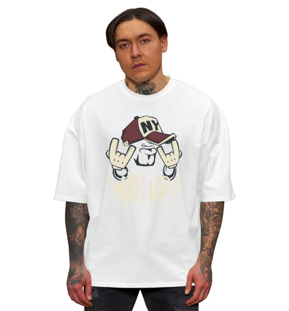 Мужская футболка оверсайз с изображением Граффити цвета Белый