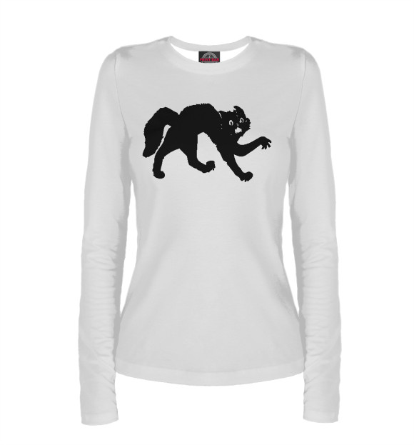 Женский лонгслив с притом Опасный кот цвета Белый Женский лонгслив с изображением Опасный кот цвета Белый