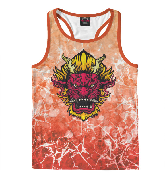 Мужская майка-борцовка с изображением Красный дракон цвета Белый