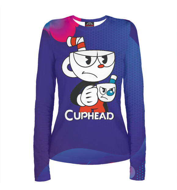 Женский лонгслив с притом Cuphead цвета Белый Женский лонгслив с изображением Cuphead цвета Белый