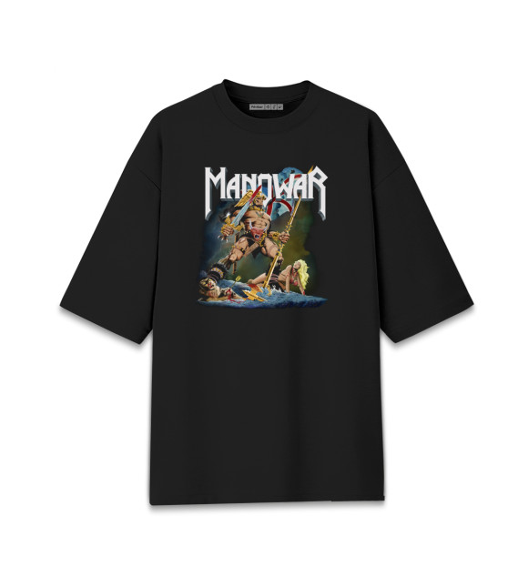 Женская футболка оверсайз с притом Manowar цвета Черный Женская футболка оверсайз с изображением Manowar цвета Черный