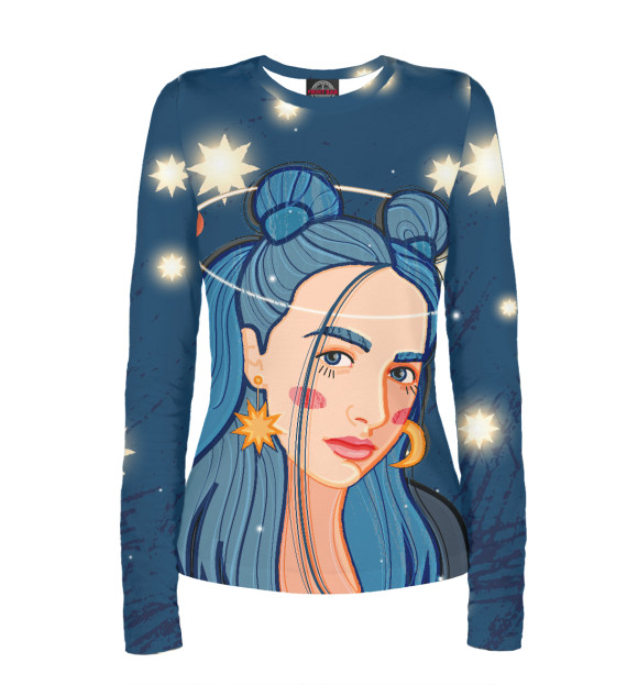 Женский лонгслив с изображением Космическая девушка цвета Белый