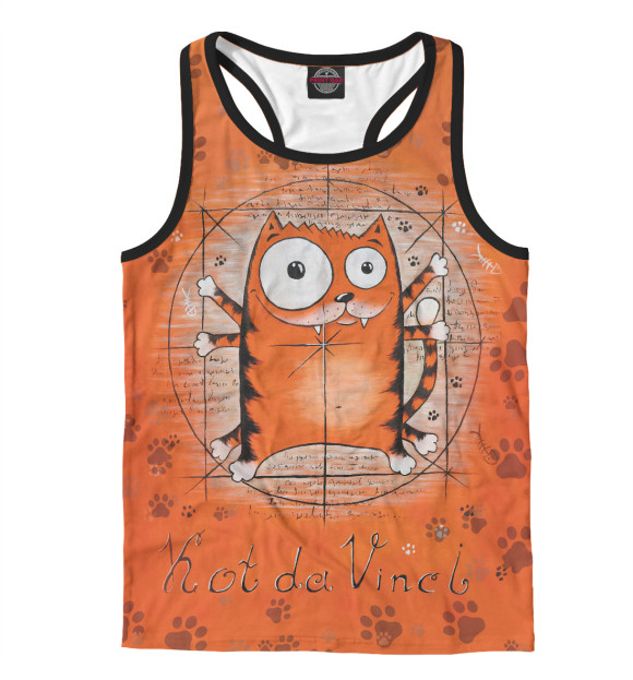 Мужская майка-борцовка с изображением Kot da Vinci цвета Белый