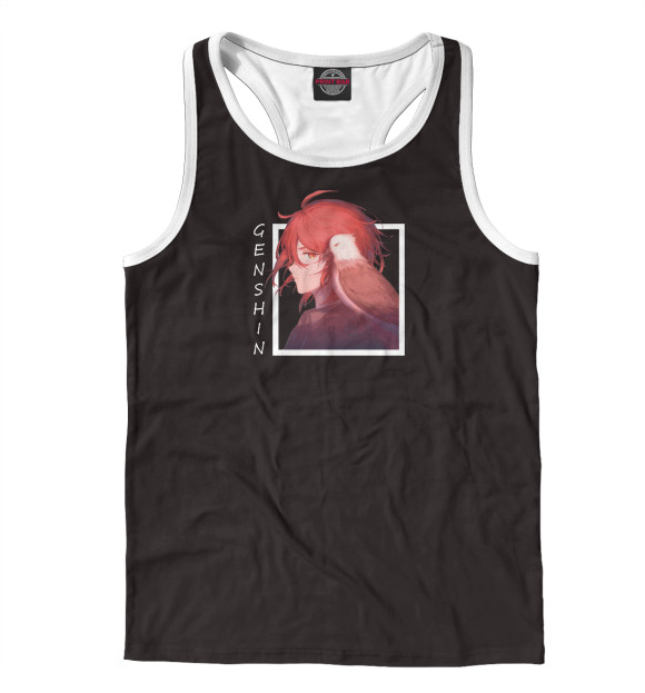 Мужская майка-борцовка с изображением Дилюк. Genshin Impact цвета Белый