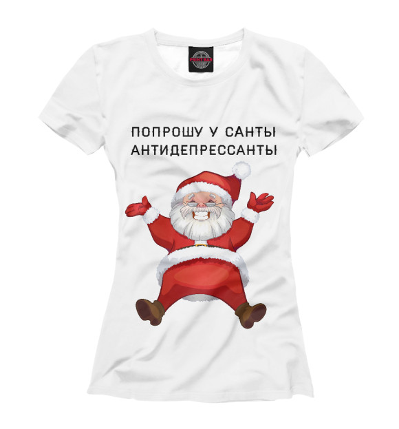 Женская футболка с изображением Санта цвета Белый