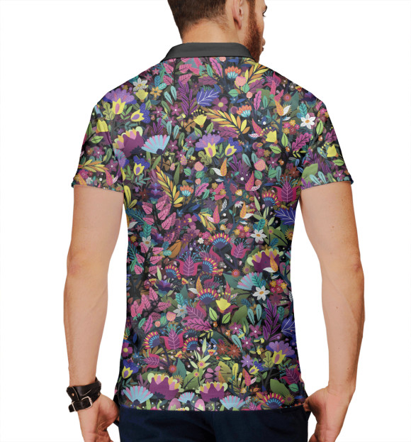 Мужское поло с притом Мистические цветы цвета Белый Мужское поло с изображением Мистические цветы цвета Белый