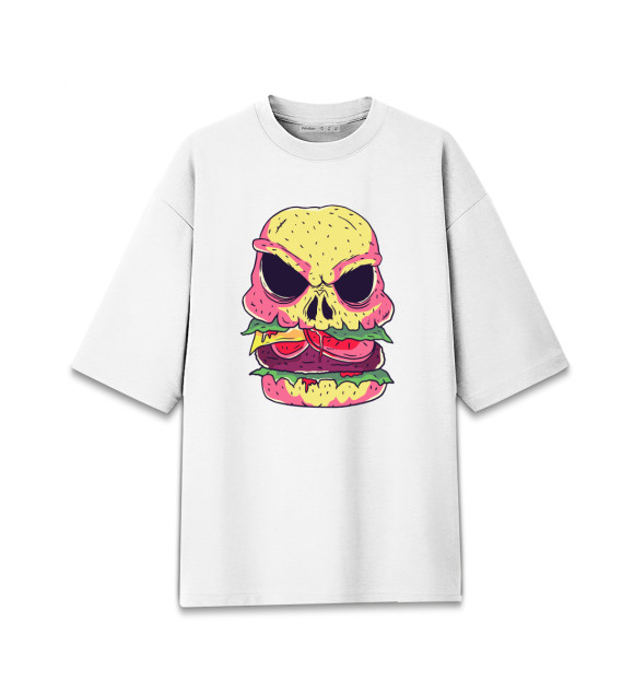 Женская футболка оверсайз с притом Бургер Хипстер цвета Белый Женская футболка оверсайз с изображением Бургер Хипстер цвета Белый