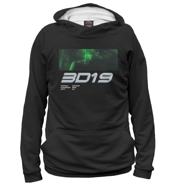 Женское худи с изображением 3d19 чёрный фон цвета Белый