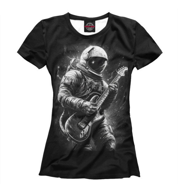Женская футболка с изображением Космонавт с гитарой цвета Белый