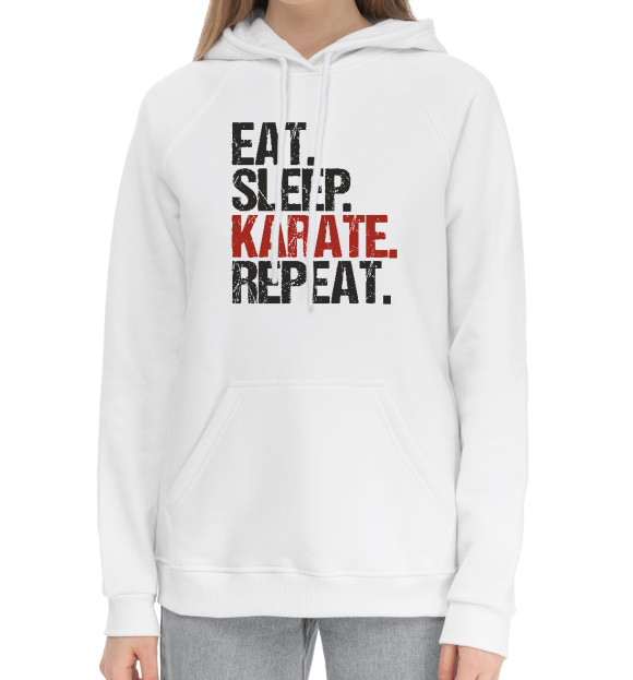 Женский хлопковый худи с изображением Есть, спать, карате цвета Белый