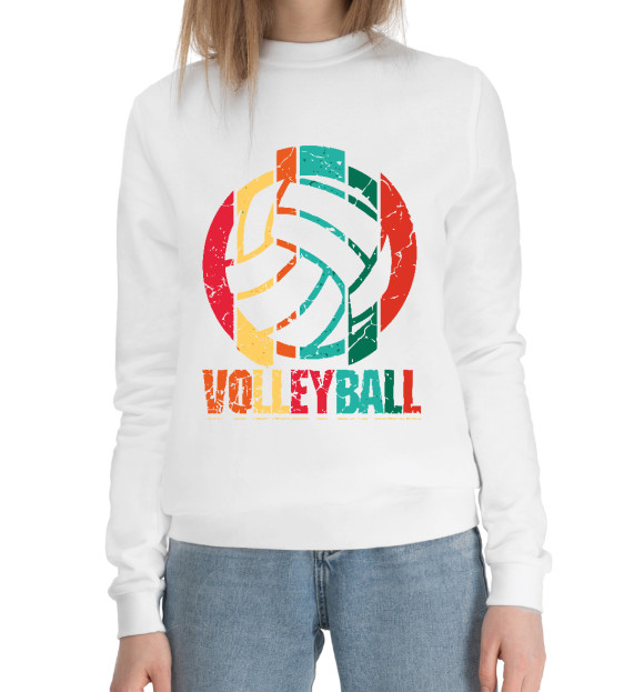Женский хлопковый свитшот с изображением Волейбол цвета Белый