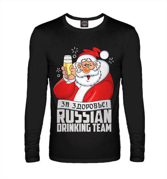 Мужской лонгслив с изображением Прикольный Дед Мороз (4.2) цвета Белый