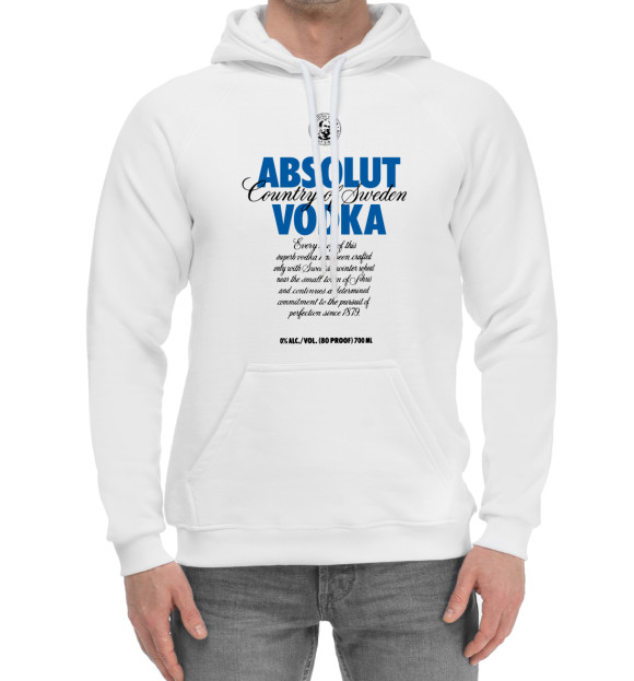 Мужской хлопковый худи с изображением Absolut vodka 0% цвета Белый