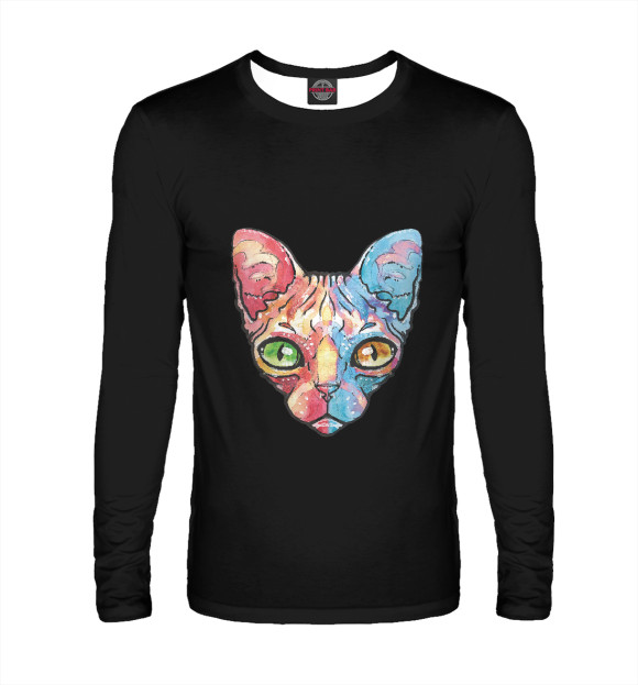Мужской лонгслив с изображением Египетский кот цвета Белый