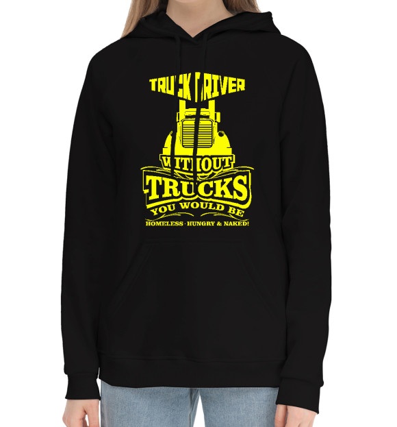 Женский хлопковый худи с изображением Дальнобойщик цвета Черный