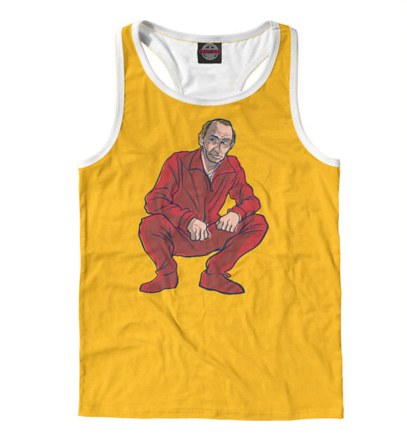 Мужская майка-борцовка с изображением Путин на корточках цвета Белый