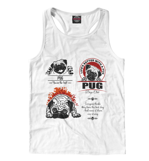 Мужская майка-борцовка с притом PUG цвета Белый Мужская майка-борцовка с изображением PUG цвета Белый