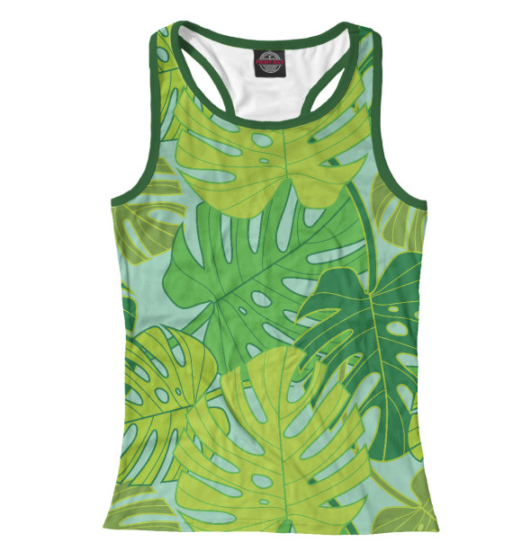 Женская майка-борцовка с изображением Большие зеленые резные листья цвета Белый