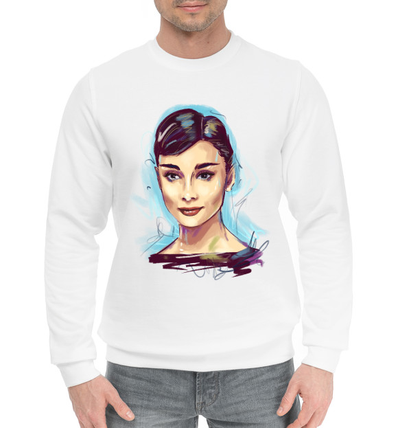Мужской хлопковый свитшот с изображением Audrey Hepburn цвета Белый