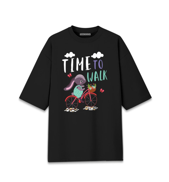 Женская футболка оверсайз с притом Прогулка цвета Черный Женская футболка оверсайз с изображением Прогулка цвета Черный