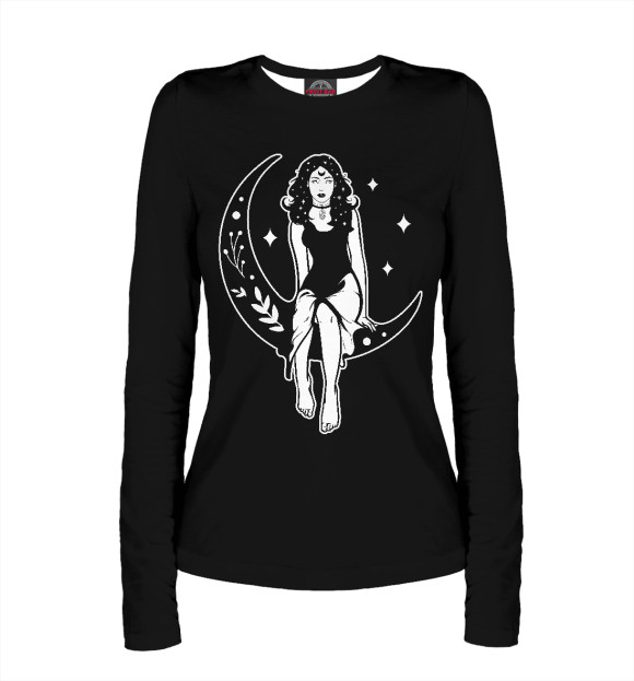 Женский лонгслив с изображением Девушка на месяце цвета Белый