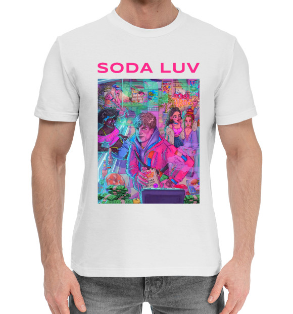 Мужская хлопковая футболка с изображением Soda Luv цвета Белый