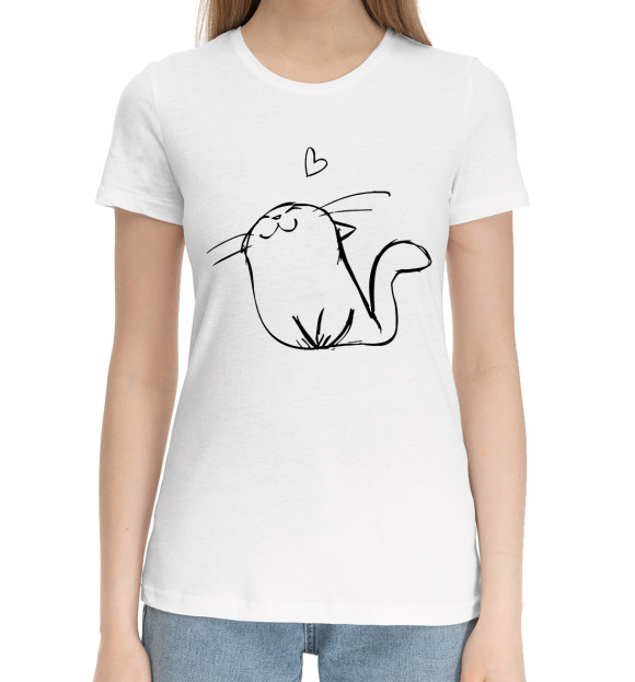 Женская хлопковая футболка с изображением Котики цвета Белый