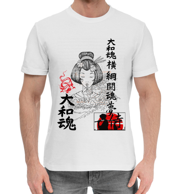 Мужская хлопковая футболка с изображением Japan Samurai цвета Белый